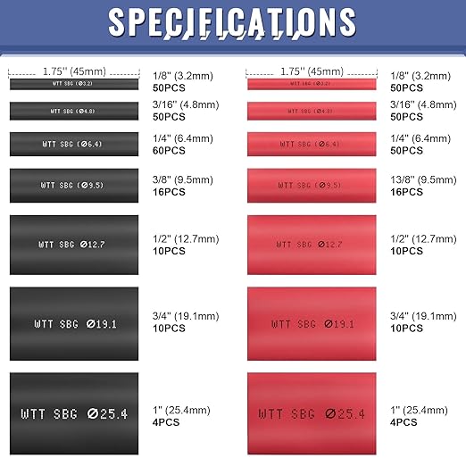 Heat Shrink Tubing Kit - 3:1 Ratio Adhesive Lined, Marine Grade Shrink Wrap - Automotive Industrial Heat-Shrink Tubing - Black, Red - 400 PCS