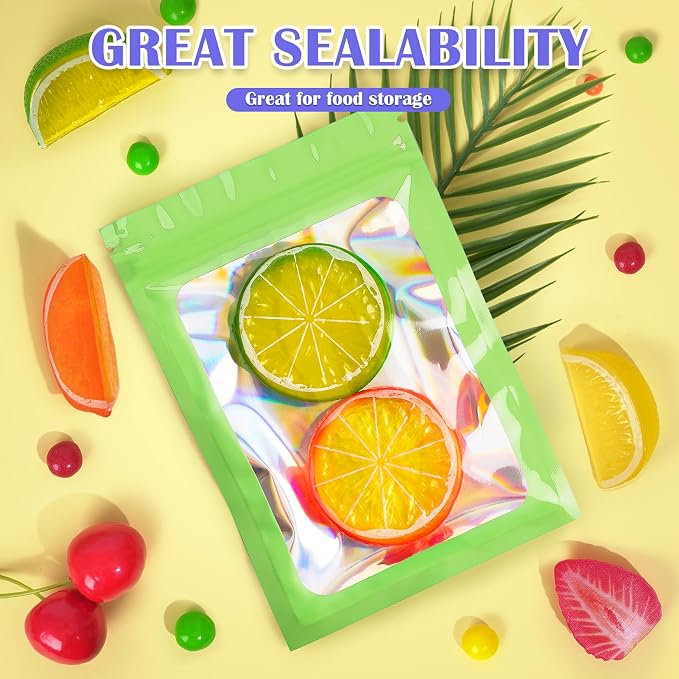 JETMORE 100 Pcs Mylar Bags, Smell Proof Bags Foil Pouch, Holographic Resealable - Image 3