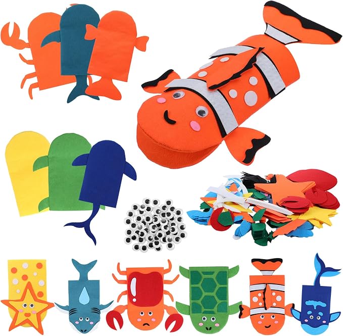 Liliful 24 Pcs Ocean Animals Hand Puppet Making Kit Felt Arts and Crafts Puppet by Liliful