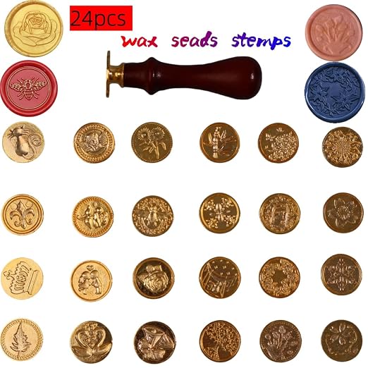 24 Pcs Wax Seal Stamp Kit, Vintage Classic Brass Wax Stamp Seal Head - Image 4