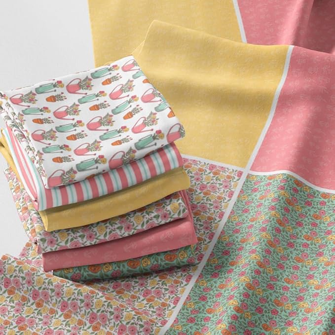 Patchwork Fabric Panel 100x155 cm, 100% Cotton Satin, 6 Coordinated Floral by FabricsTown