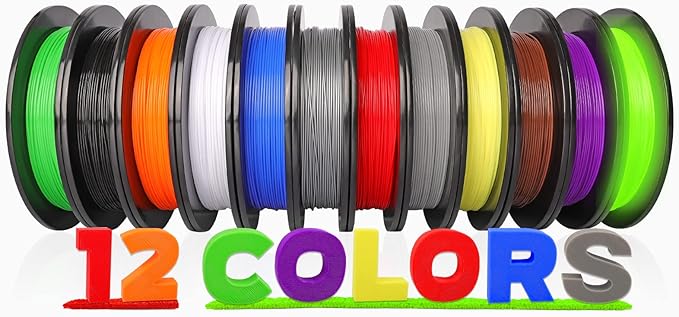 PLA Pro 3D Printer Filament Packs 1.75mm, dikale 12 Packs Assorted Colors, Neatly Wound 500g(1.1lbs) per Spool Refills PLA+, in Total 6KG Bundles, Fit for FDM Ender 3 3D Printer etc