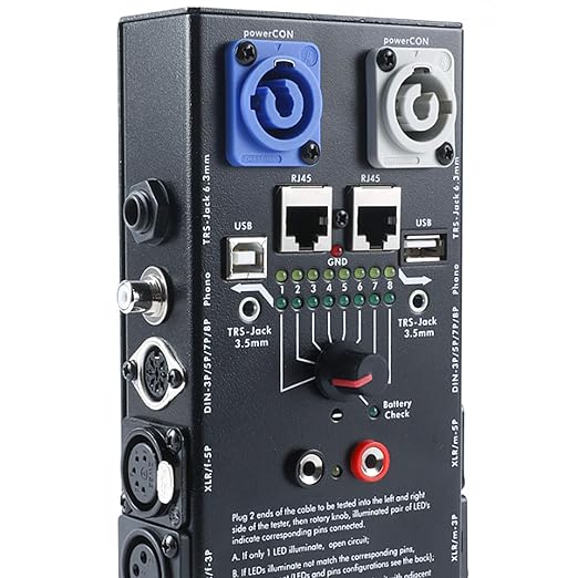MFL. 13-Plug Audio Cable Tester Line Finder Black 13-in-1 Cables Checker 8-Way Switch Wire Tracker with LED Indicators, Rectangular