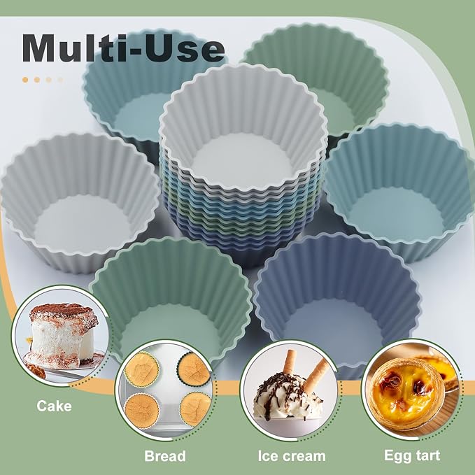 Large Silicone Muffin Cups, 12 Pack Reusable Cupcake Liners Jumbo Size 3.54inch - Image 3