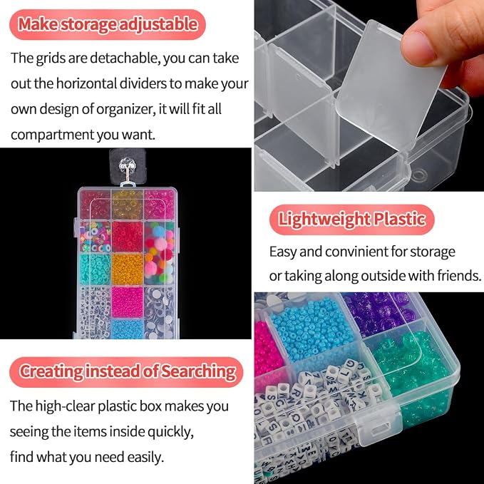 IOOLEEM 18 Grids Adjustable Dividers Plastic Bead Organizer Box, Organizer - Image 3