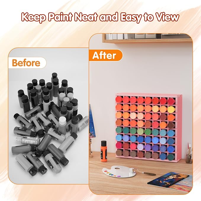 Krafetto 64 Grids Craft Paint Storage Organizer, Wall-mountable Paints Holder - Image 7