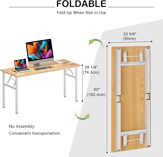 Need Large Folding Computer Desk, 60 Inch Writing Table, Teak & White | - Image 3