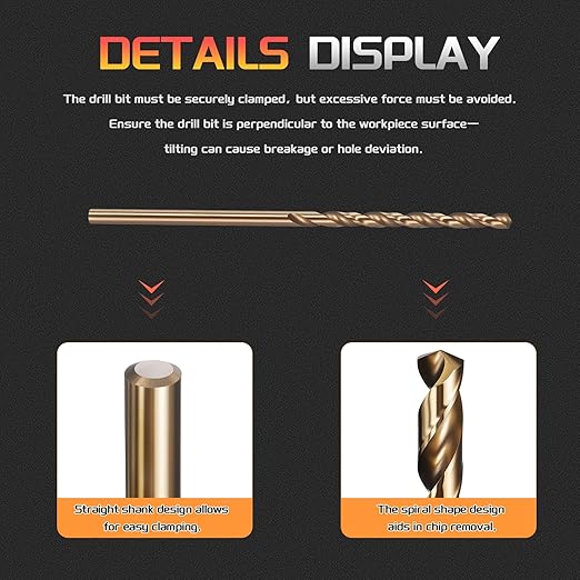 Drill Bit, #44 Cutting Diameter, 4341 HSS Gold Finish 118° Cutting Angle Number Jobber Bits - (Applications: for Drilling Soft Metal Plastic Wood), 10-Pieces