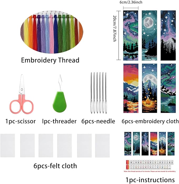 DYAIANGMU Scenery 6 Pcs Cross Stitch Bookmark Kit - Image 2