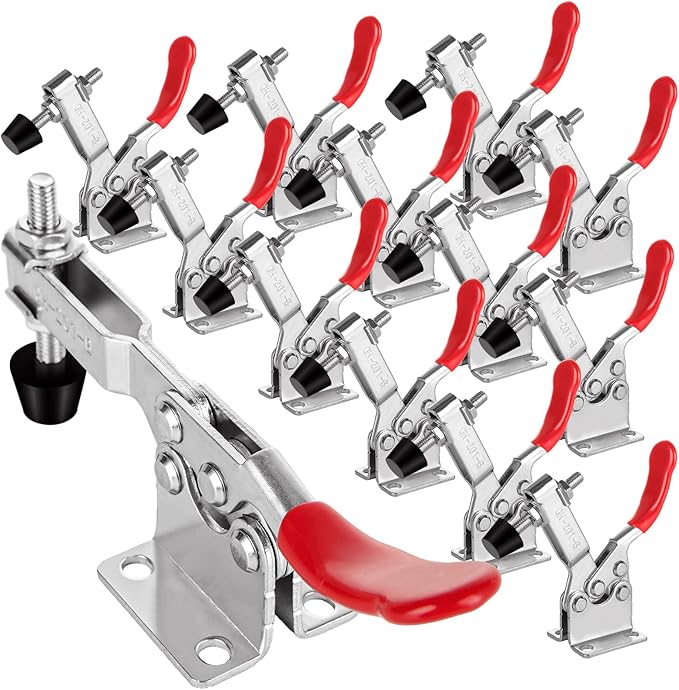 12 Pack 201B Toggle Clamps, Hold Down Clamp 220Lbs Holding Capacity Quick Release Horizontal Clamps with Rubber Pressure Tip for Woodworking Jigs and Fixtures, Welding, Drill Press, Crosscut Sled