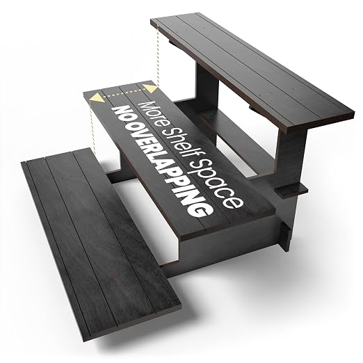 DS The Display Store Straight Black Wooden Tiered Stand, Portable Products Shelf by DSTheDisplayStore