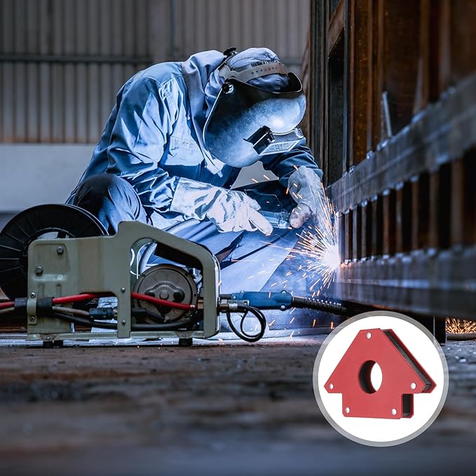 HARFINGTON 2pcs Welding Magnets 77.16 lbs Magnetic Welding Clamp Holder Iron Spray Paint Arrow-Shaped Tool 45, 90, 135 Degree with Center Hole for Fixed Angles, Red