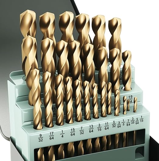 29Pcs Cobalt Drill Bit Set (1/16"-1/2"), M35 HSS, 135 Degree Tip, Twist Jobber Length for Hardened Metal, Stainless Steel, Cast Iron, Wood, and Plastics, with Index Storage Case