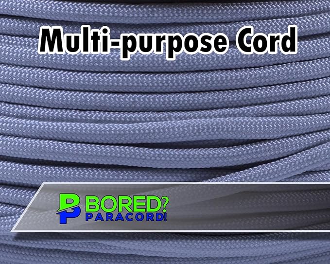 BORED? PARACORD! 550 lb Paracord - Ideal for Crafting, Camping, DIY Projects, Active & Military Outdoors - Strong Survival Rope - Tactical Parachute Cord Type III - Silver 250 Feet