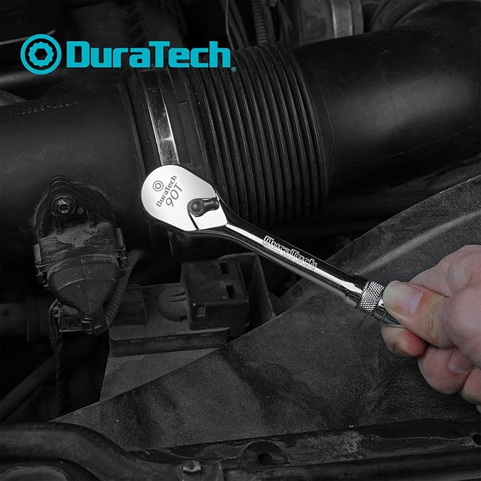 DURATECH 3/8" Drive Ratchet, Dirt Resistance 90-Tooth Ratchet Wrench, Chrome Alloy Made, Fully Polished