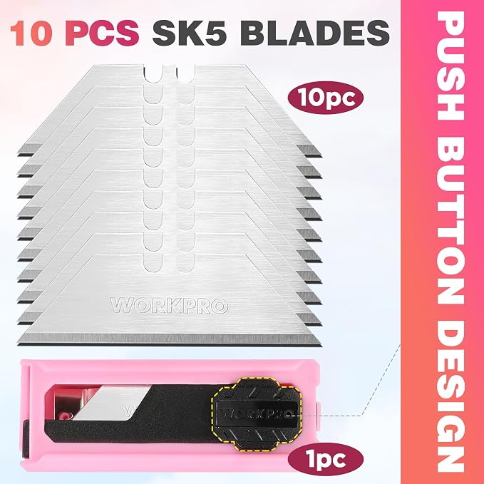 WORKPRO Folding Utility Knife, Quick Change Box Cutter, 10 Extra Blades Included - Image 6