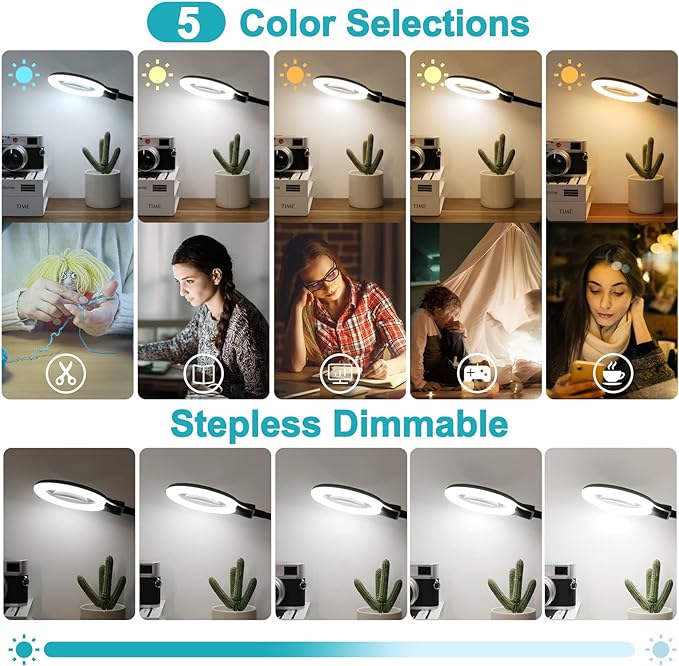 10X Magnifying Glass with Light and Clamp, 5 Color Modes Stepless Dimmable - Image 6