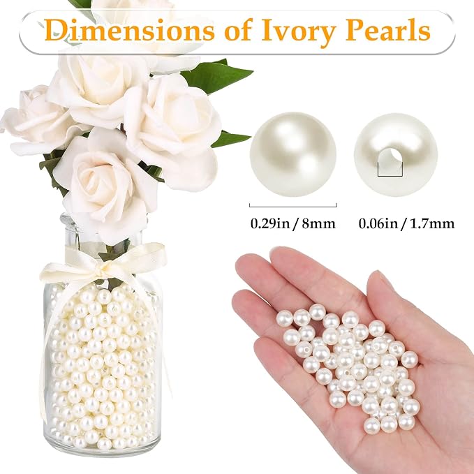 Anezus Ivory Faux Fake Pearls, 8 MM Sew on Pearl Beads - Image 3
