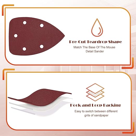 180 Grit Mouse Sander Sandpaper, Jamiikury 5 Hole Detail Sander Sandpaper Palm Sander Paper Mouse Sanding Pads Hook and Loop Sanding Sheets - Pack of 20