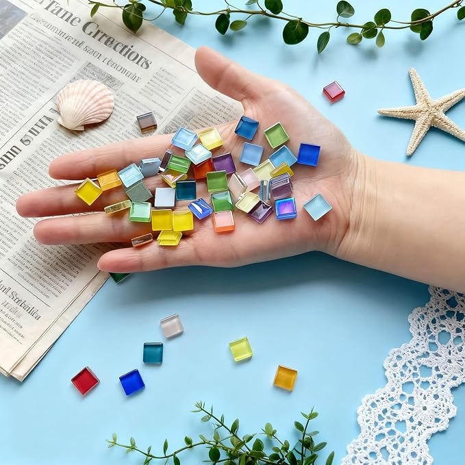 LITMIND 1.1LB Iridescent Mix Crystal Glass Mosaic Tiles – 0.6 Inch Square - Image 5