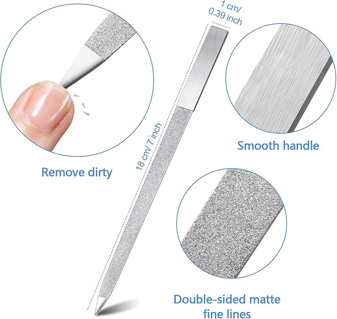 Mudder 3 Pcs Diamond Nail File Set Stainless Steel Double Side Nail File Metal Sapphire Buffer Manicure Files Natural Nails Emery Boards for Salon Home and Travel Women(Silver)