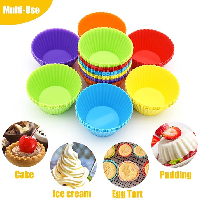 Silicone Cupcake Baking Cups 24 Pack, Reusable & Non-stick Muffin Cupcake - Image 3