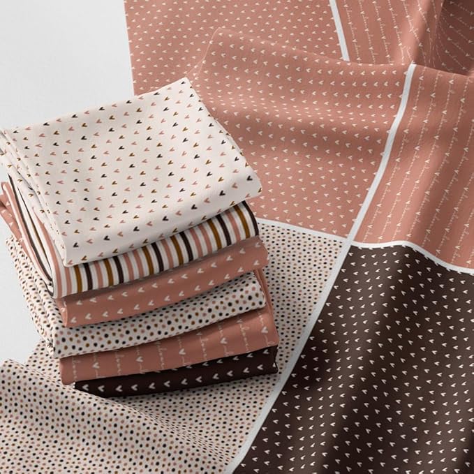 Patchwork Fabric Panel 100x155 cm, 100% Cotton Satin, 6 Coordinated Heart & Dot by FabricsTown