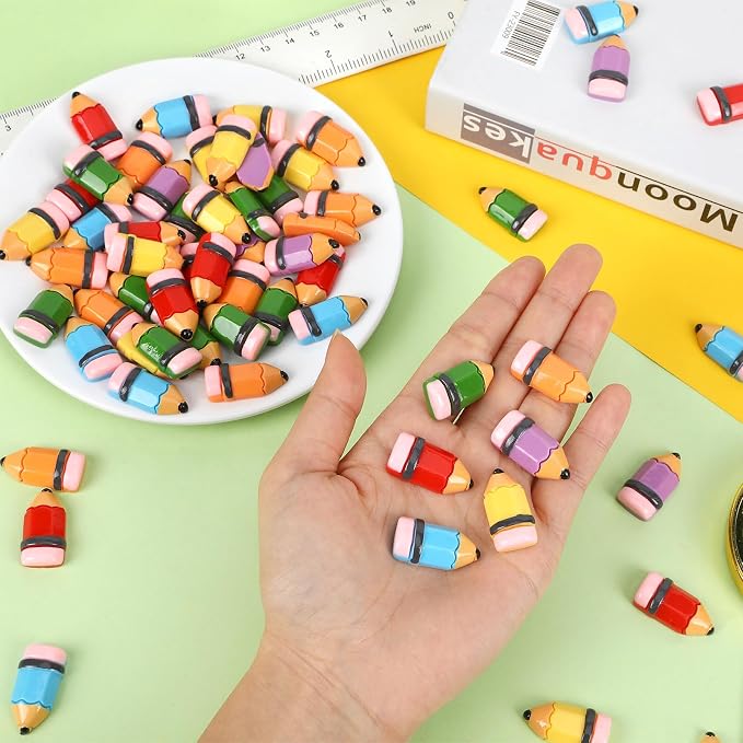 JUNEBRUSHS 80 Pcs Mini Resin Pencils, Back to School Resin Crayon Charms Mini - Image 3