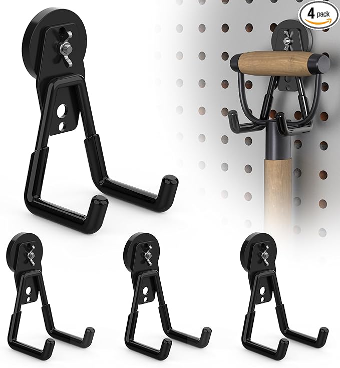 4 Pack Large Magnetic Hooks Heavy Duty Extra Strong Magnetic Garage Hooks Big NdFeB Industrial Magnet Hooks Magnetic Utility Storage Holder Organization with Anti-Slip Coating for Hanging Garden Tool