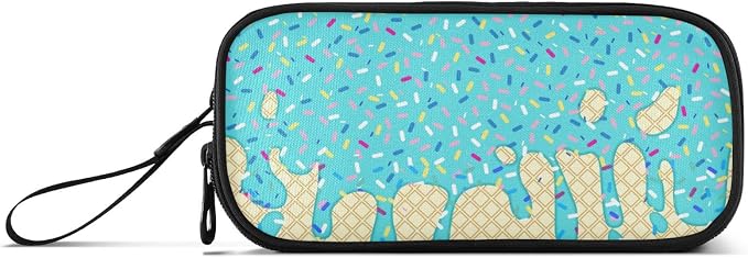 Teal Blue Ice Cream Print Pencil Case Box Boys Girls Large Pencil Pouch Zipper - Image 6