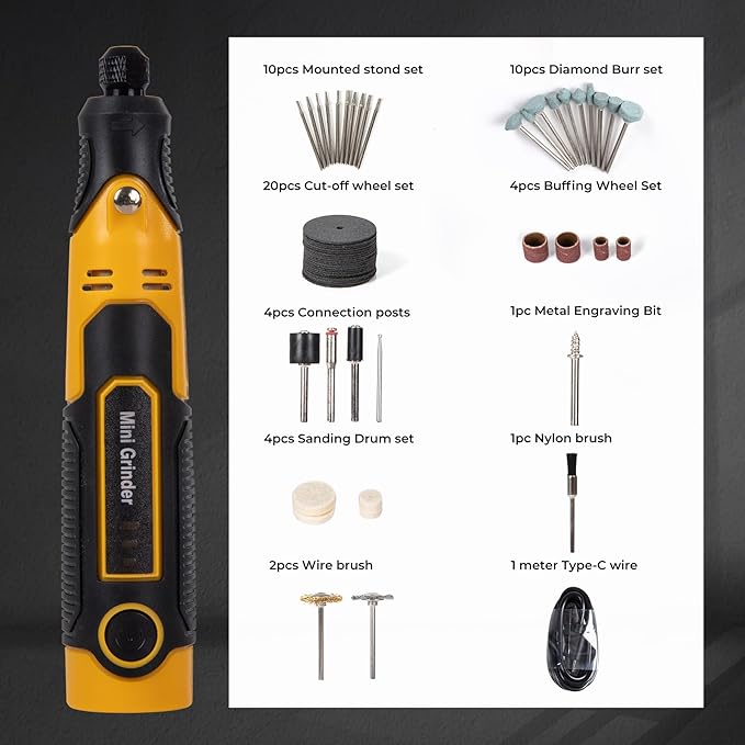 3.6V Cordless Mini Grinder Tool with Battery |55 Piece Accessory Kit (Diamond Burrs, Cut-Off Wheels, Buffing Wheels, Sanding Drums) for Engraving, Polishing, Cutting| Angle Grinder Set