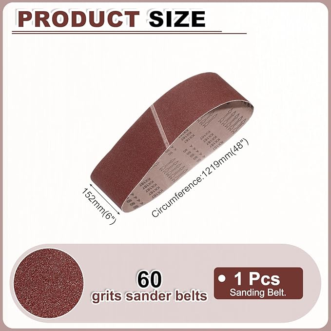 HARFINGTON 6 x 48 Inch Sanding Belts, 6 Pcs 60 Grits Aluminum Oxide Abrasive Belt Sander File Belt for Woodworking, Metal Polishing, Knife Sharpener