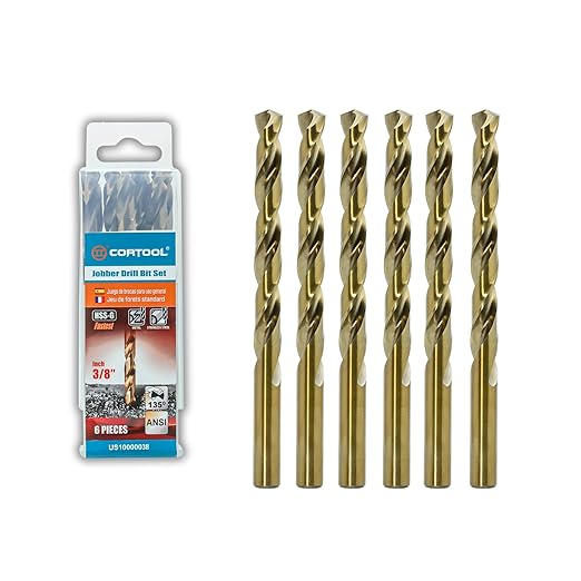 3/8 inch Cobalt Drill Bits (6Pcs), M35 HSS Metal Jobber Length Twist Drill Bit Set for Hard Metal, Stainless Steel, Iron, Copper, Aluminium, Brass, Plastic & Wood