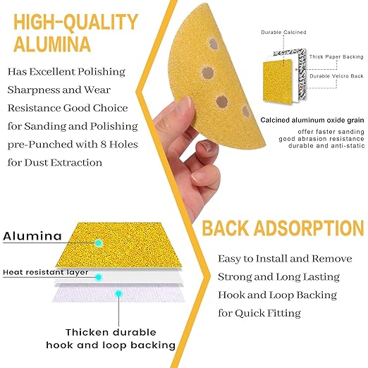 100PCS 5 Inch 8 Hole Sanding Discs 320 Grit,Gold Round Hook and Loop Sandpaper for Random Orbital Sander