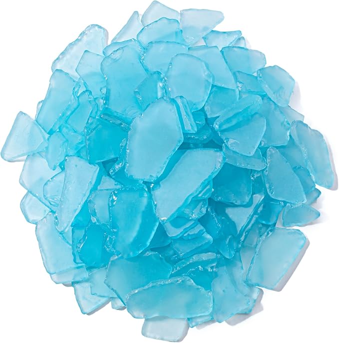 Keedolla Tumbled Sea Glass for Crafts - 10 OZ Ice Blue Seaglass Pieces Flat by Keedolla