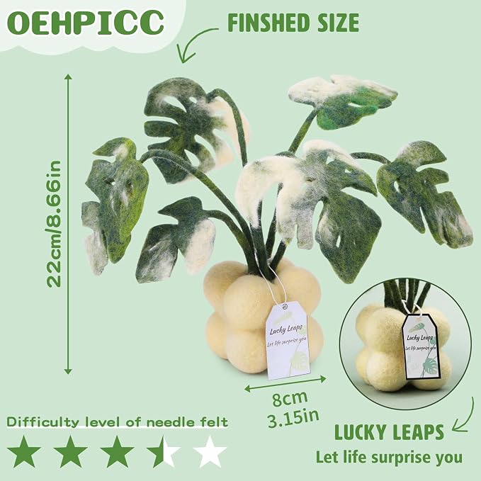 OEHPICC Needle Felting Kit for Beginners, Monstera Potted Plant Felt Kit | Wool - Image 3