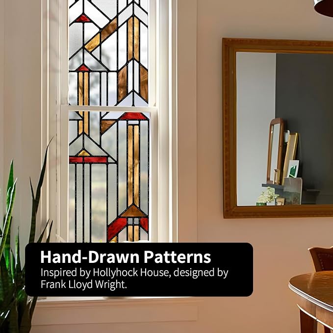 Original Hand Drawn Faux Stained Glass Window Film, Double-Sided Privacy Static - Image 5