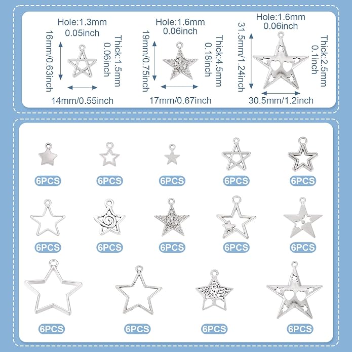 Tibetan Star Charms Silver Hollow Pentagram Pendants Metal Star Charms Hollow - Image 2