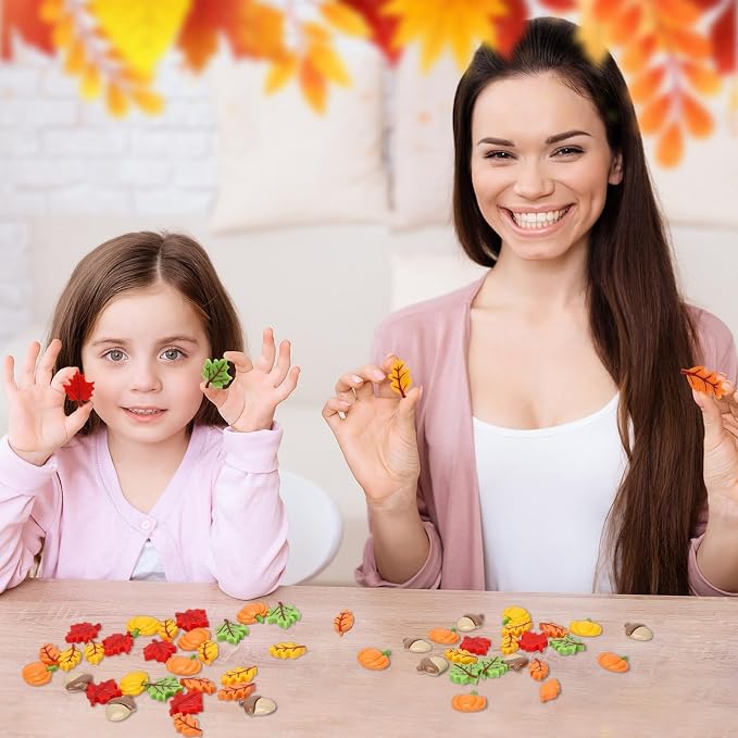 JUNEBRUSHS 80 Pcs Fall Mini Resin, Pumpkins Acorn Maple Oak Leaves Flatback - Image 4