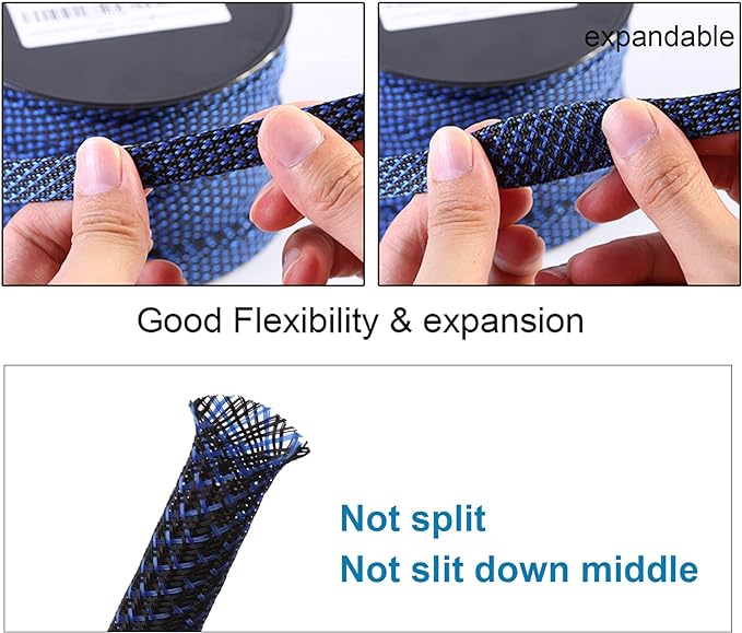 25ft - 1 inch PET Expandable Braided Sleeving – BlackBlue – Alex Tech Braided - Image 5