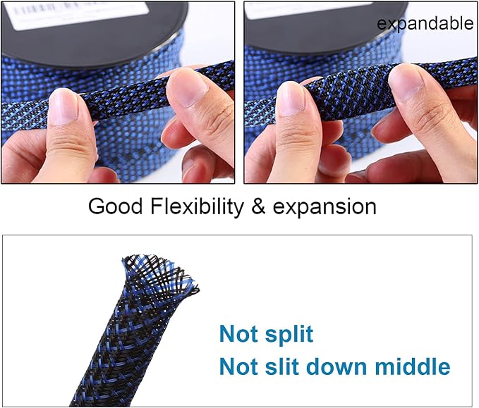 100ft - 3/4 inch PET Expandable Braided Sleeving – BlackBlue – Alex Tech - Image 5