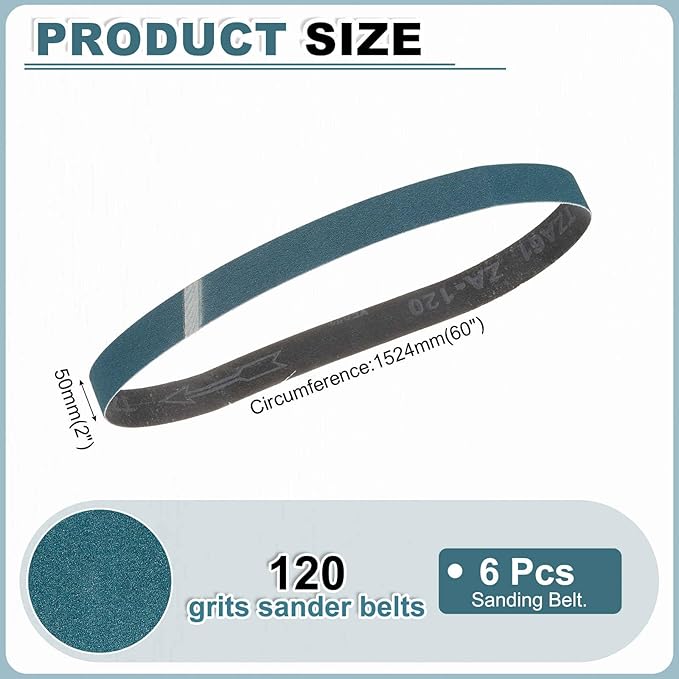 HARFINGTON 2 x 60 Inch Sanding Belts, 6 Pcs 120 Grit Zirconia Abrasive Belt Sander File Belt for Woodworking, Metal Polishing, Knife Sharpener