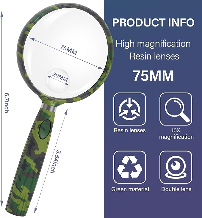 Feosky Handheld Reading Magnifier, 10X Magnifier, 75mm Shatterproof Lens - Image 2