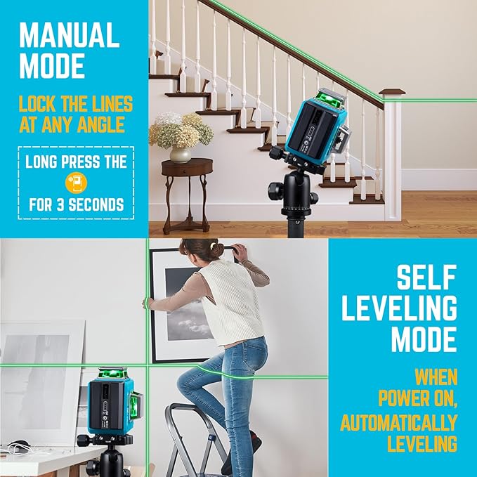 KEZERS Laser Level with Tripod,3 x 360 Self Leveling Laser Leveler tool for Picture Hanging,Construction,Remote Controller,Rechargeable Battery,Carry Pouch Included