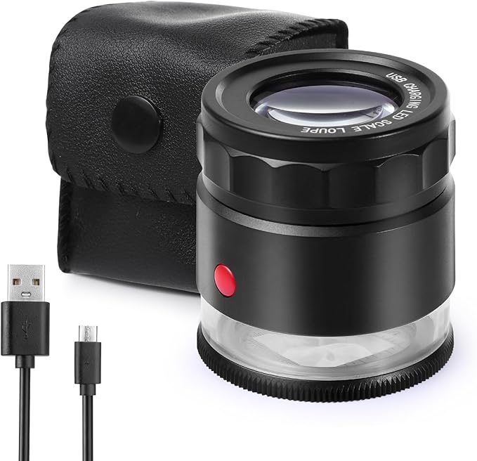 30X Loupe Magnifier, USB Rechargeable 8 Lights Portable Eye Loupe Sewing by Amoper
