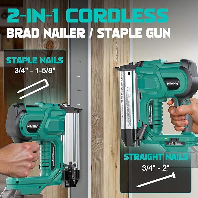 Cordless 2" Brad Nailer Compatible with Makita Battery(No Battery), 2-in-1 Electric Nail Gun/Staple Gun, 18 Gauge Nail Gun Battery Powered with 1000 Nails for Wood Carpentry, Adjustable Depth