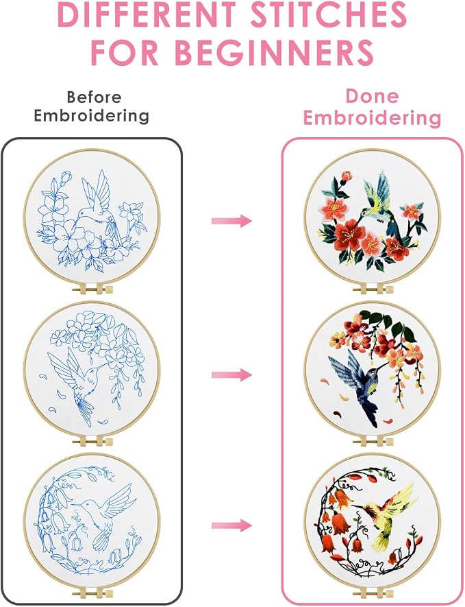 TINDTOP Hummingbird and Flower Embroidery Kit - Image 3