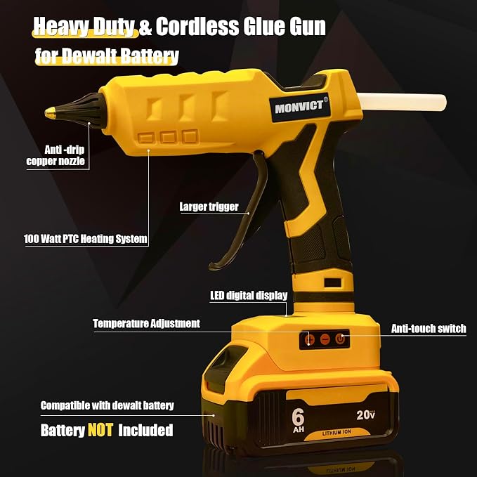 MONVICT Cordless Glue Gun for Dewalt 20V Battery, Upgraded 100W Digital - Image 3