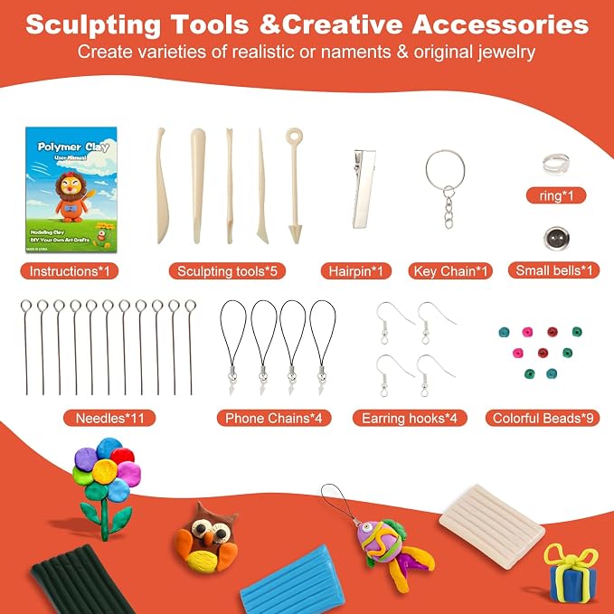 CiaraQ 28-Color Polymer Clay Oven Bake Modeling Kit | 5 sculpting tools - Image 4