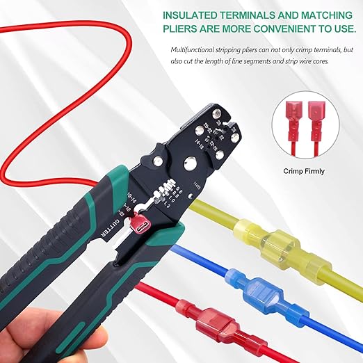 Twidec/100PCS Nylon Spade Connectors Kit 22-10 Gauge Quick Disconnect Fully Insulated Male and Female Wire Spade Terminal Assortment Kit and Wire Crimper Tool with Stripper Cutter